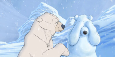 A hand drawn polar bear in the 2025 short film, Snow Bear by filmmaker and animator Aaron Blaise.