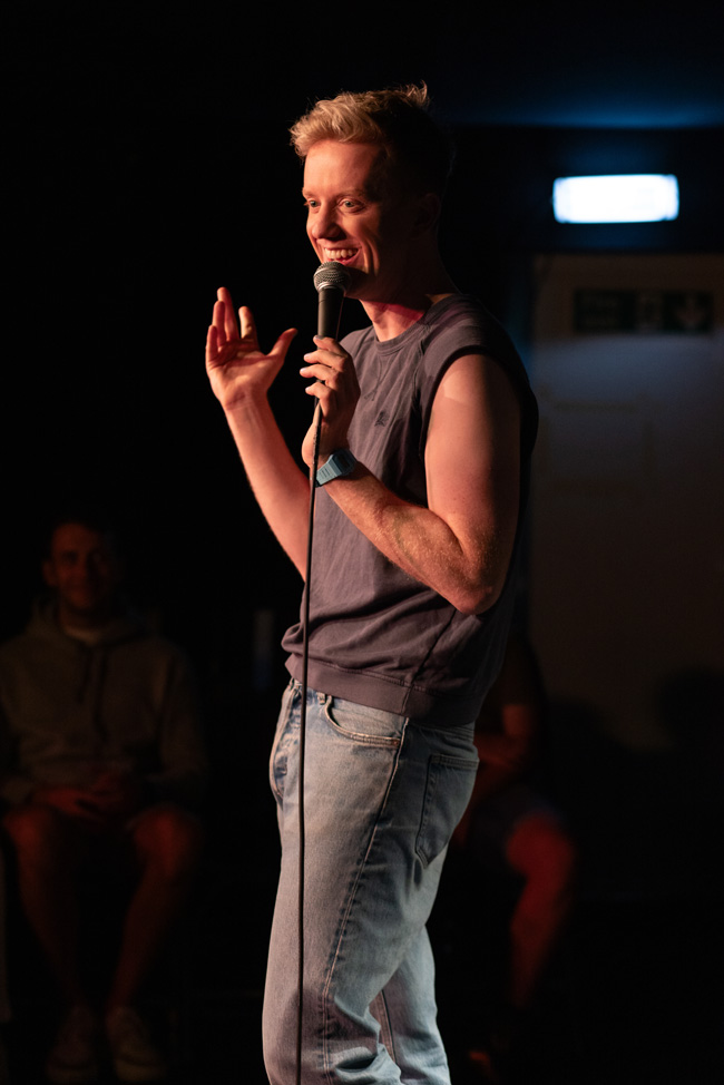 James Barr on stage performing Sorry I Hurt Your Son (Said My Ex to My Mum)