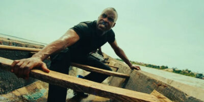 Actor Razaaq Adoti in an action scene in the film Son of the Soil.