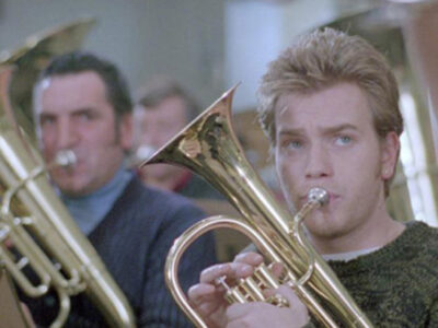 Ewan McGregor playing the tenor horn in the film Brassed Off.