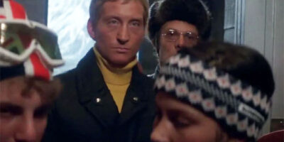 Charles Dance is pictured in a ski lift in the James Bond film For Your Eyes Only.