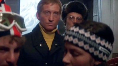 Charles Dance is pictured in a ski lift in the James Bond film For Your Eyes Only.