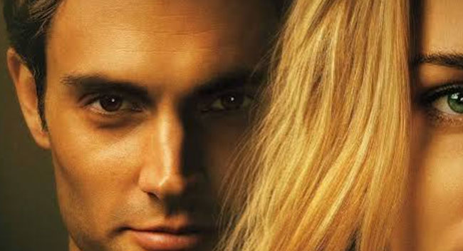 An AI-generated image of a man standing behind a woman, their faces in close-up.