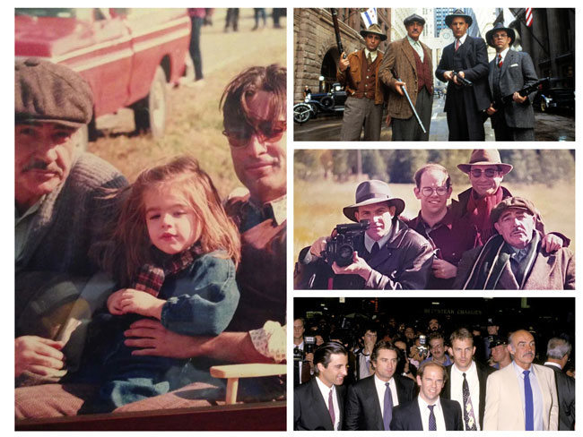 A montage of images featuring Andy Garcia and Sean Connery including a picture of the actors on The Untouchables film set with Garcia's young daughter, and an image at an awards ceremony featuring Robert De Niro and Kevin Costner as well. 