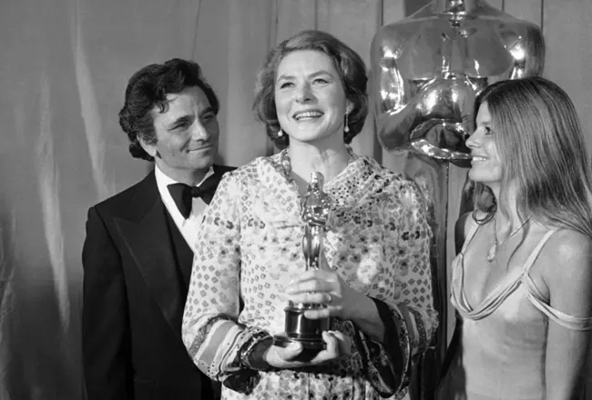 Ingrid Bergman after collecting her Academy Award at the 47th Oscars.