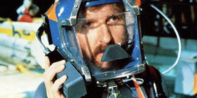 James Cameron in a diving suit on the set on The Abyss.