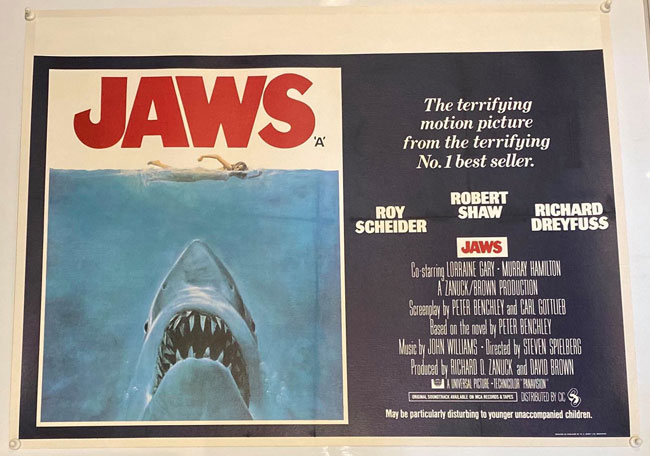 The British edition quad Jaws poster from 1975