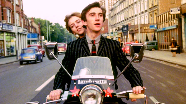 Phil Daniels and Leslie Ash on a motorbike in the film Quadrophenia.